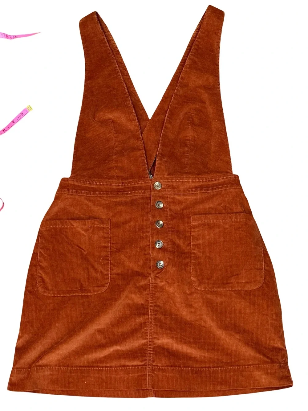 🍂Free People Old School Love Corduroy Overall Pinafore Dress Rust Orange Size 6